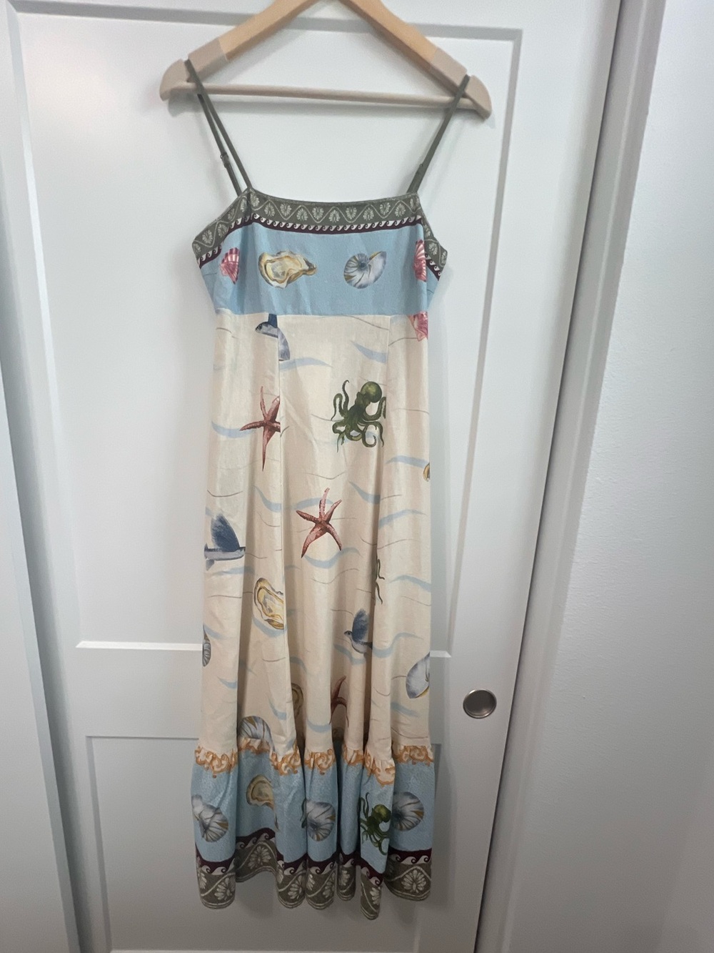 Caroline Constas Seaside Shell Print Maxi Dress Coastal Ocean Motif Smocked S - Picture 2 of 10